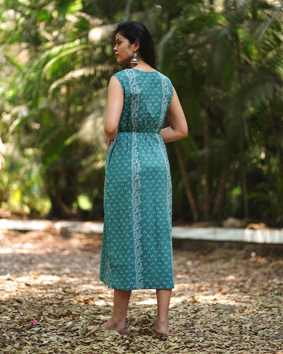 Petuniasâ€™ Perfume Teal Green Block Printed Cotton Dress - MMG - Image 6
