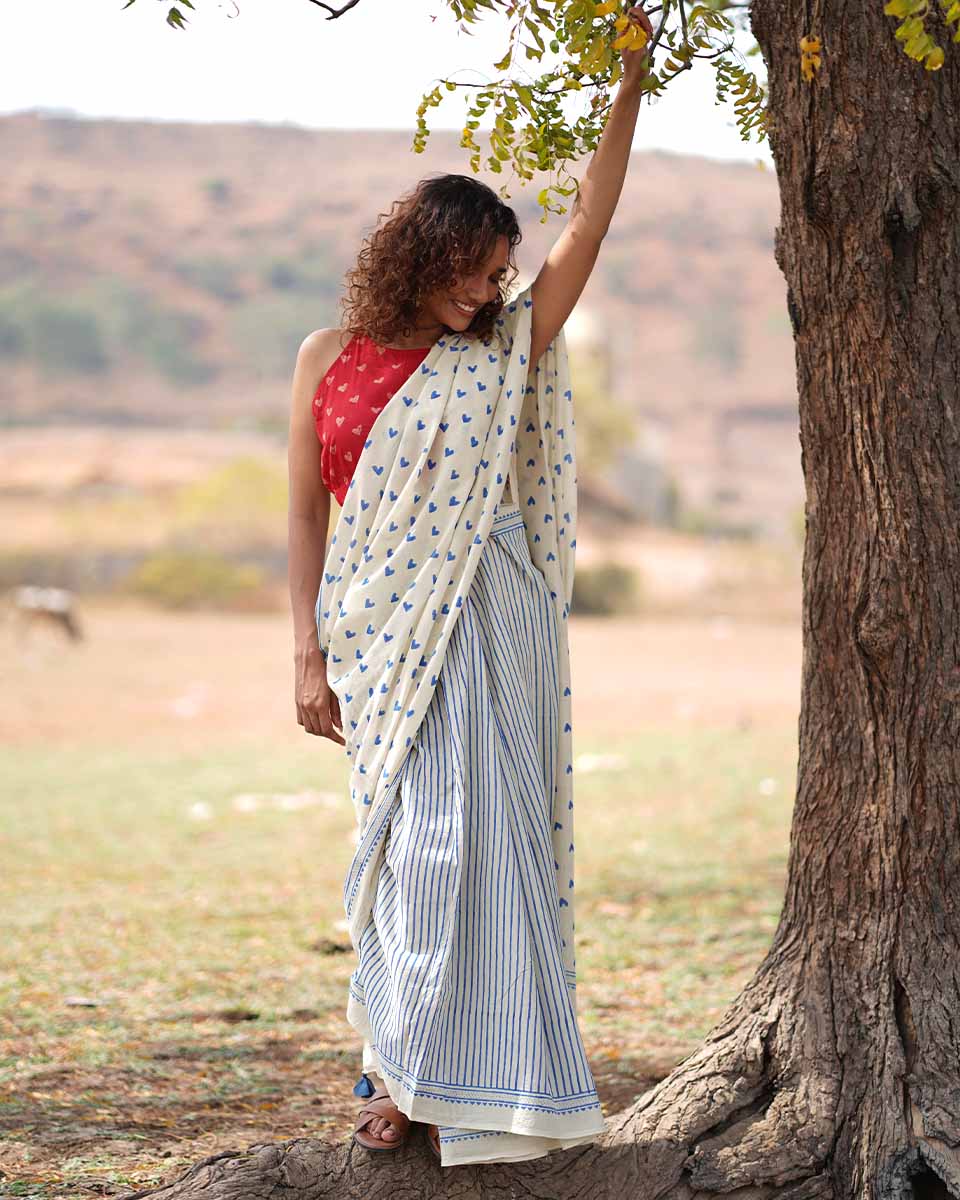 Phir Le Aya Dil Ivory Hand block Printed Cotton Saree - Image 5