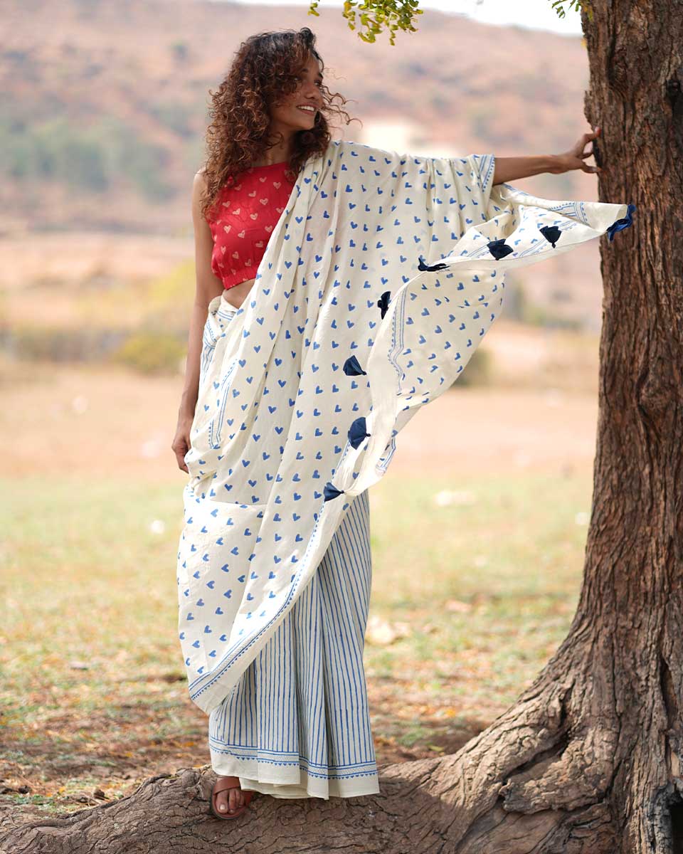 Phir Le Aya Dil Ivory Hand block Printed Cotton Saree - Image 7