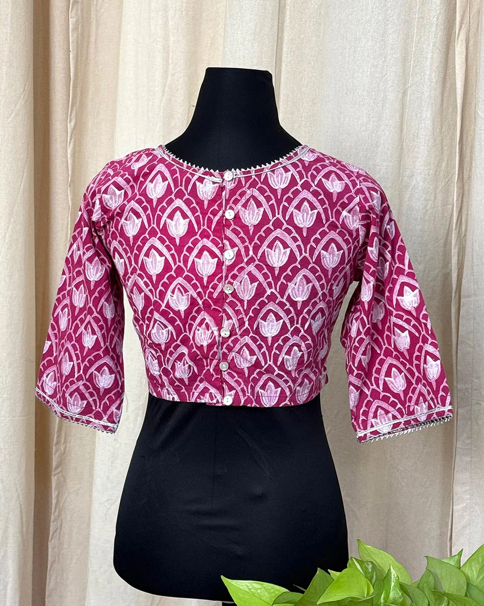 Pink HandBlock Printed Blouse - Love Despite - Image 3