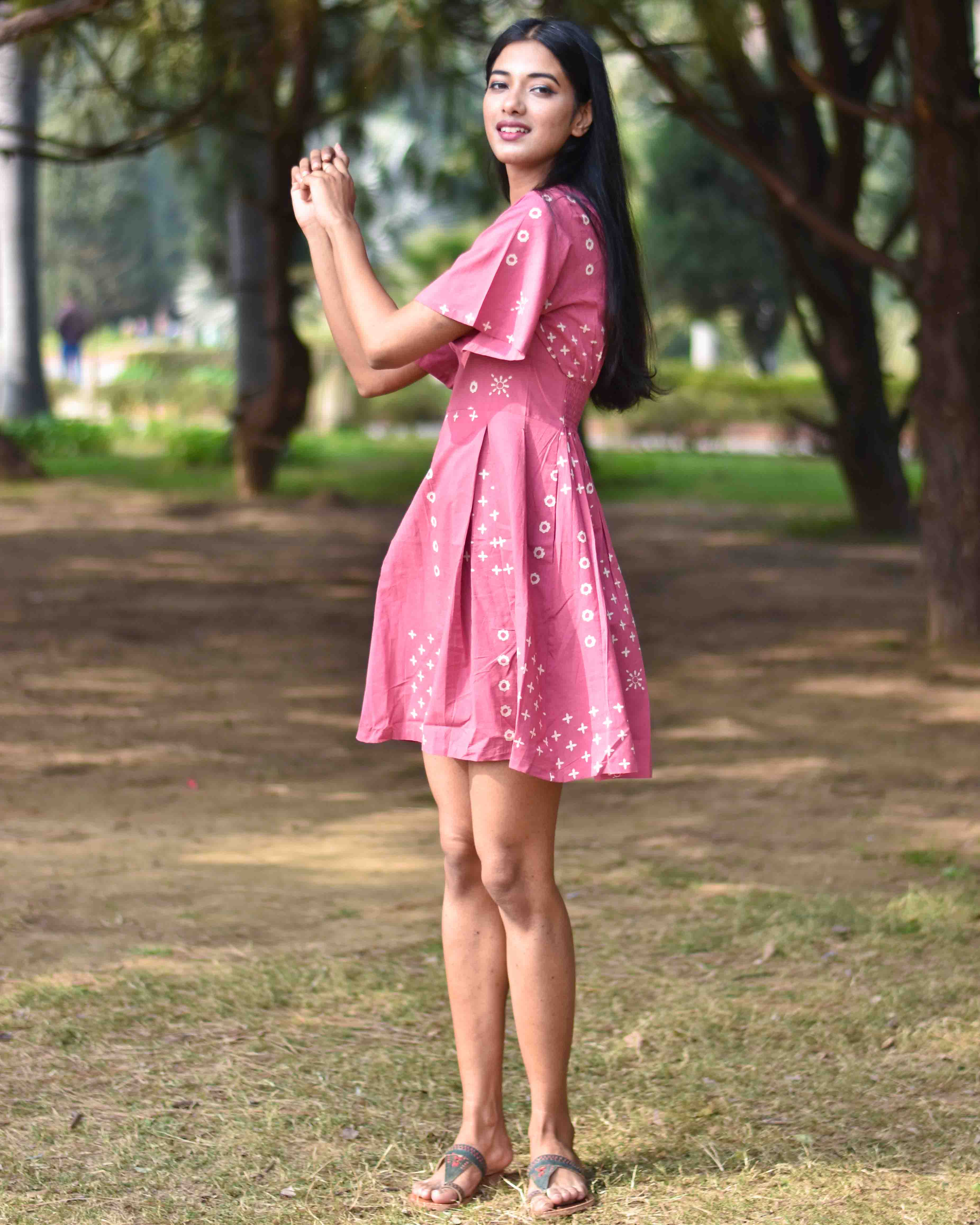 Pink Pure Cotton Block Printed Dress- Nupur - Image 2