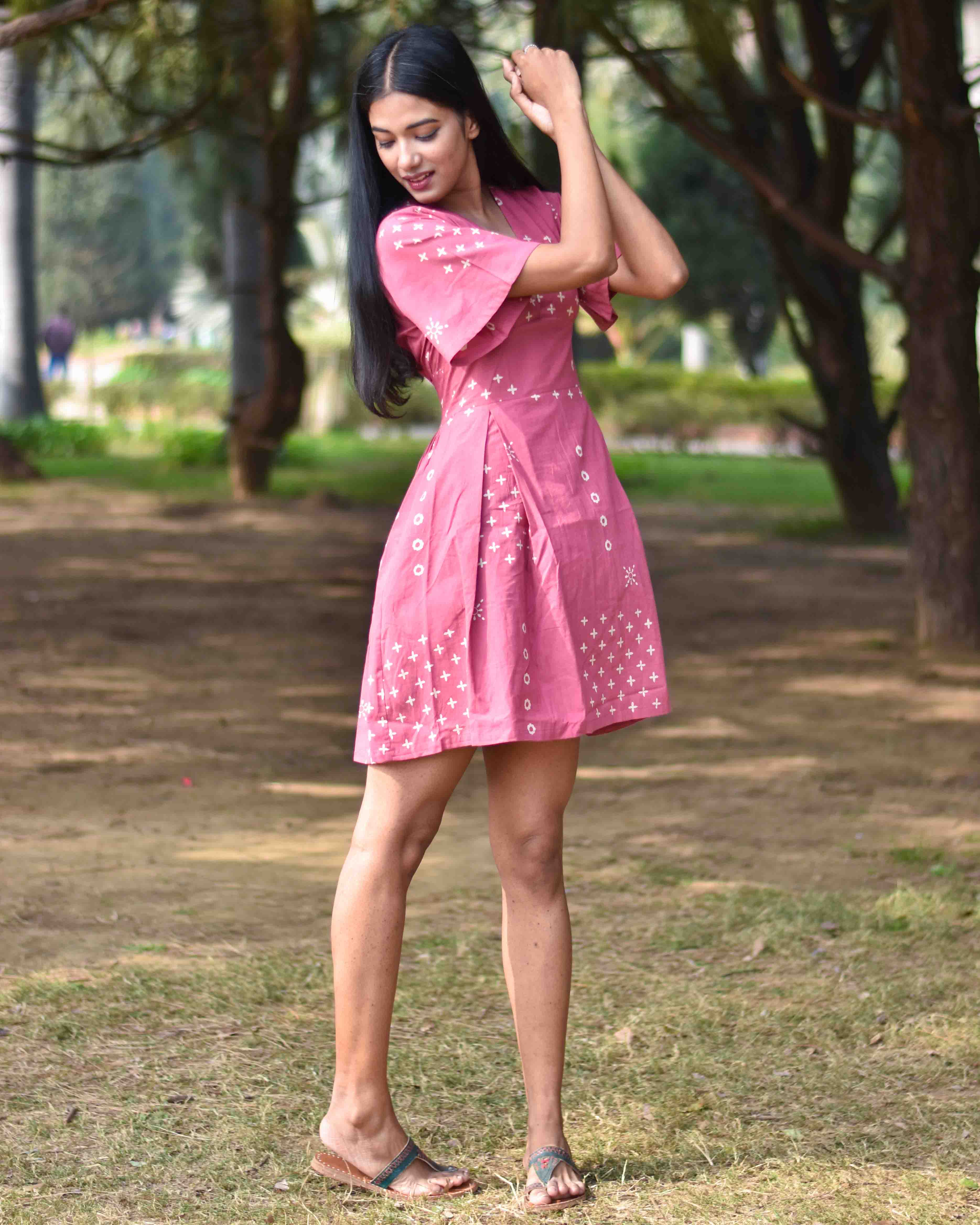 Pink Pure Cotton Block Printed Dress- Nupur - Image 4