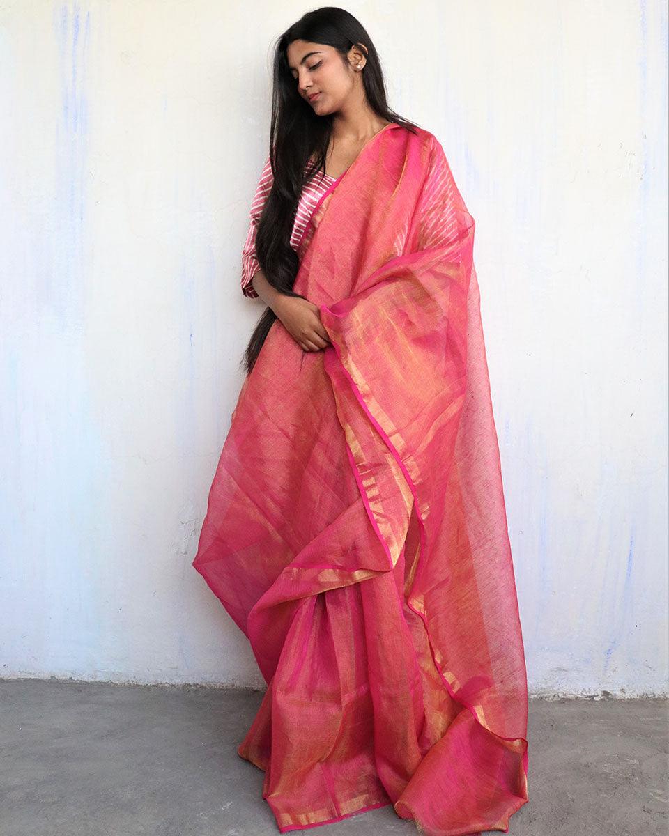 Eliana Handwoven Linen Saree-Melting Moon - Image 5
