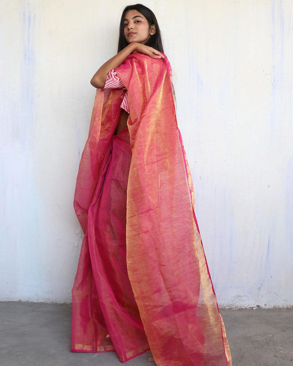 Eliana Handwoven Linen Saree-Melting Moon - Image 6