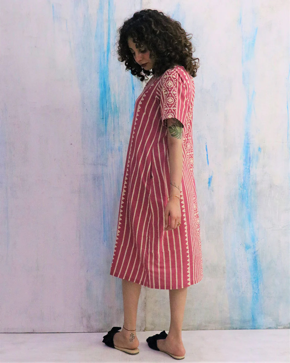 Pink Block Print Cotton Dress - Image 5