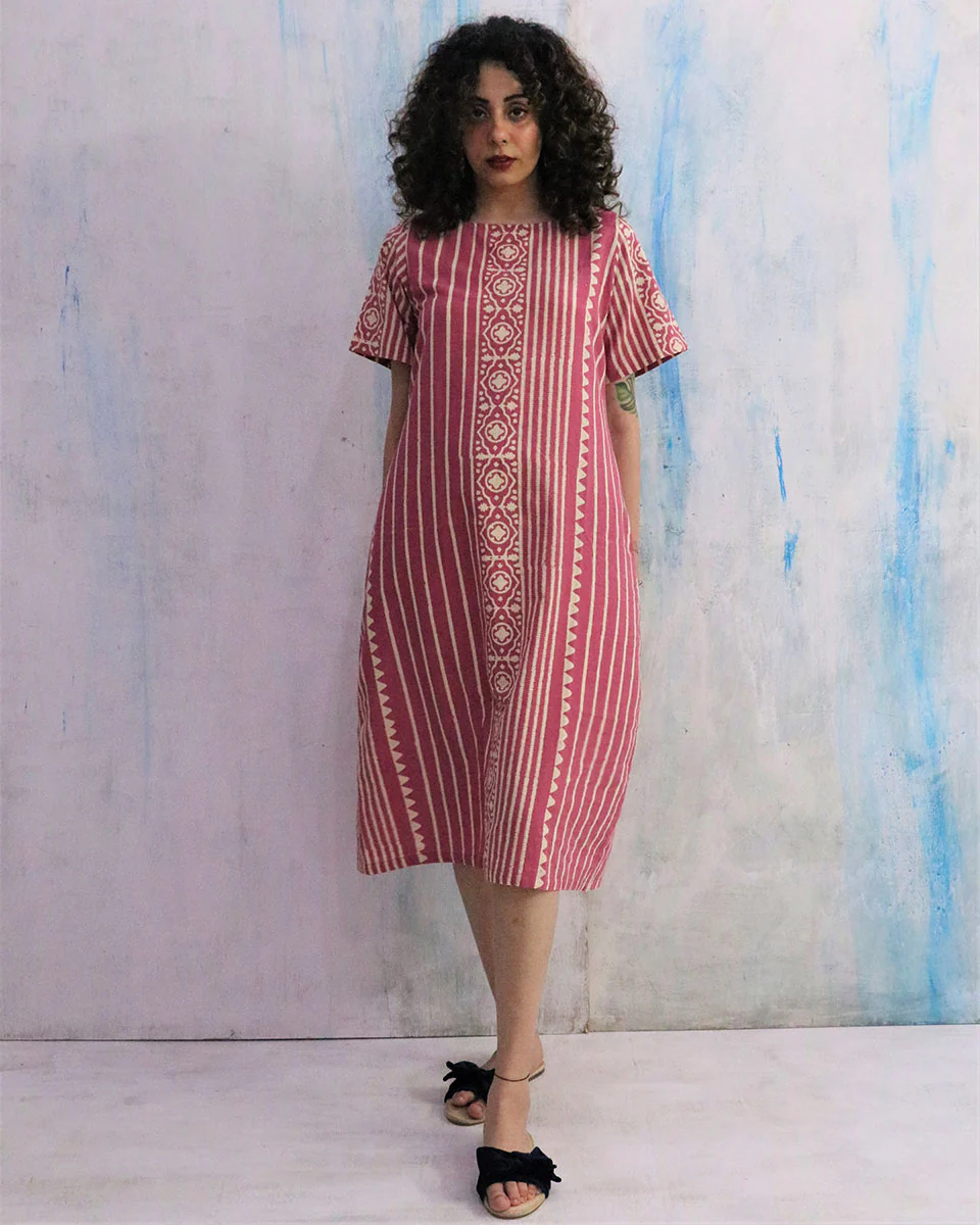 Pink Block Print Cotton Dress - Image 6