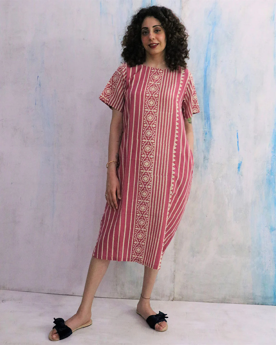 Pink Block Print Cotton Dress - Image 8