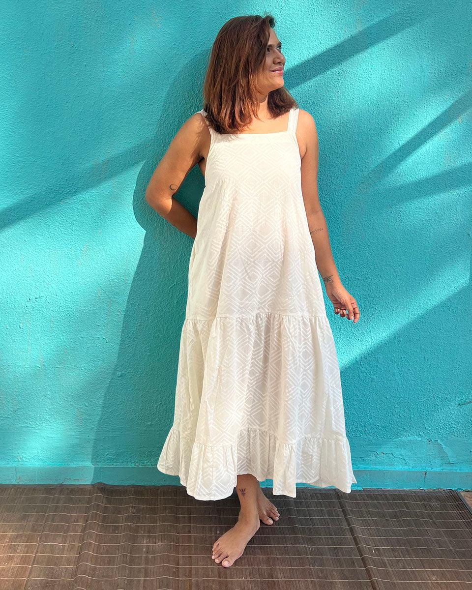 Poornima Cotton Dress - Safed - Image 5