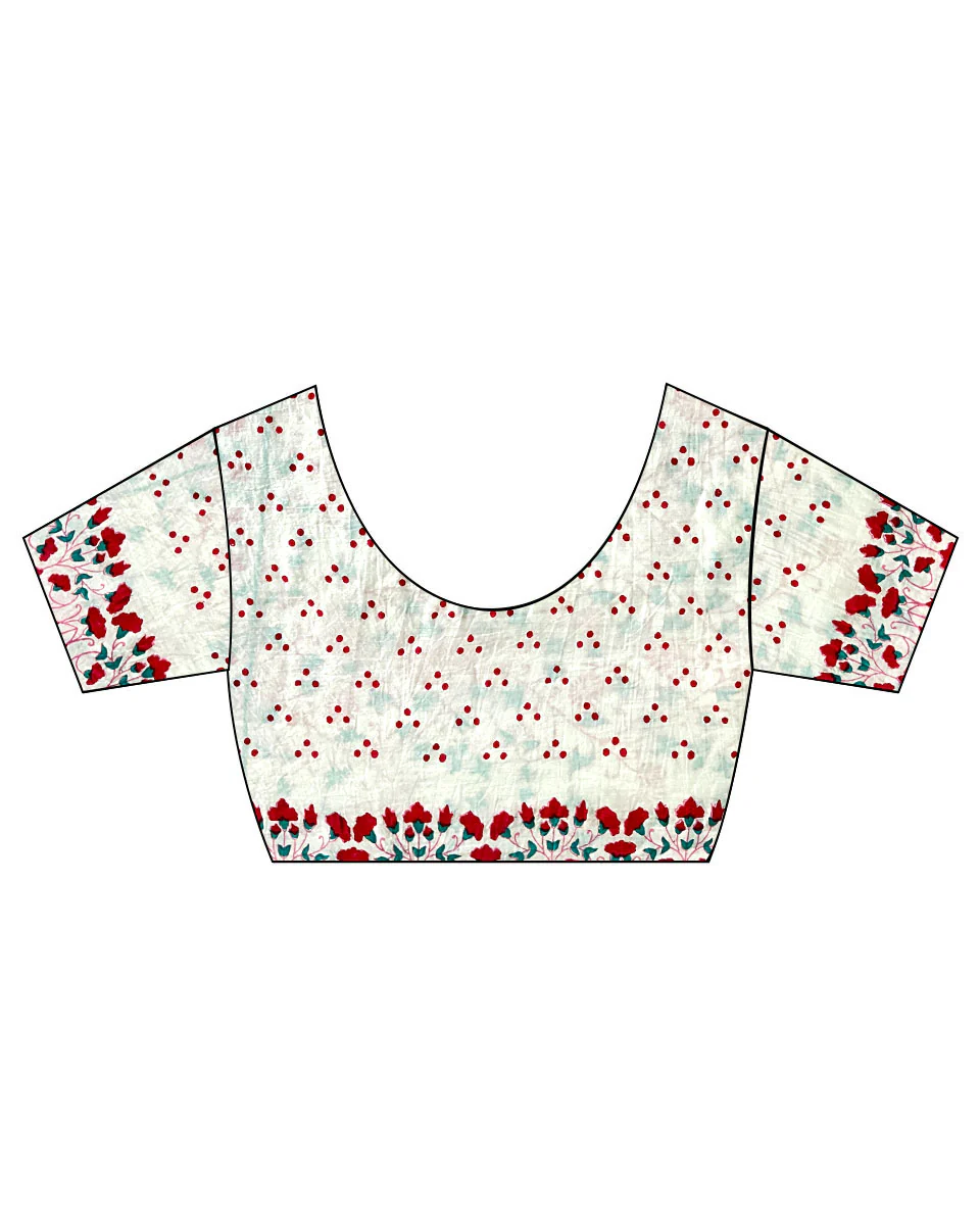Poppy's Perfection Ivory Block Printed Saree - MMG - Image 8