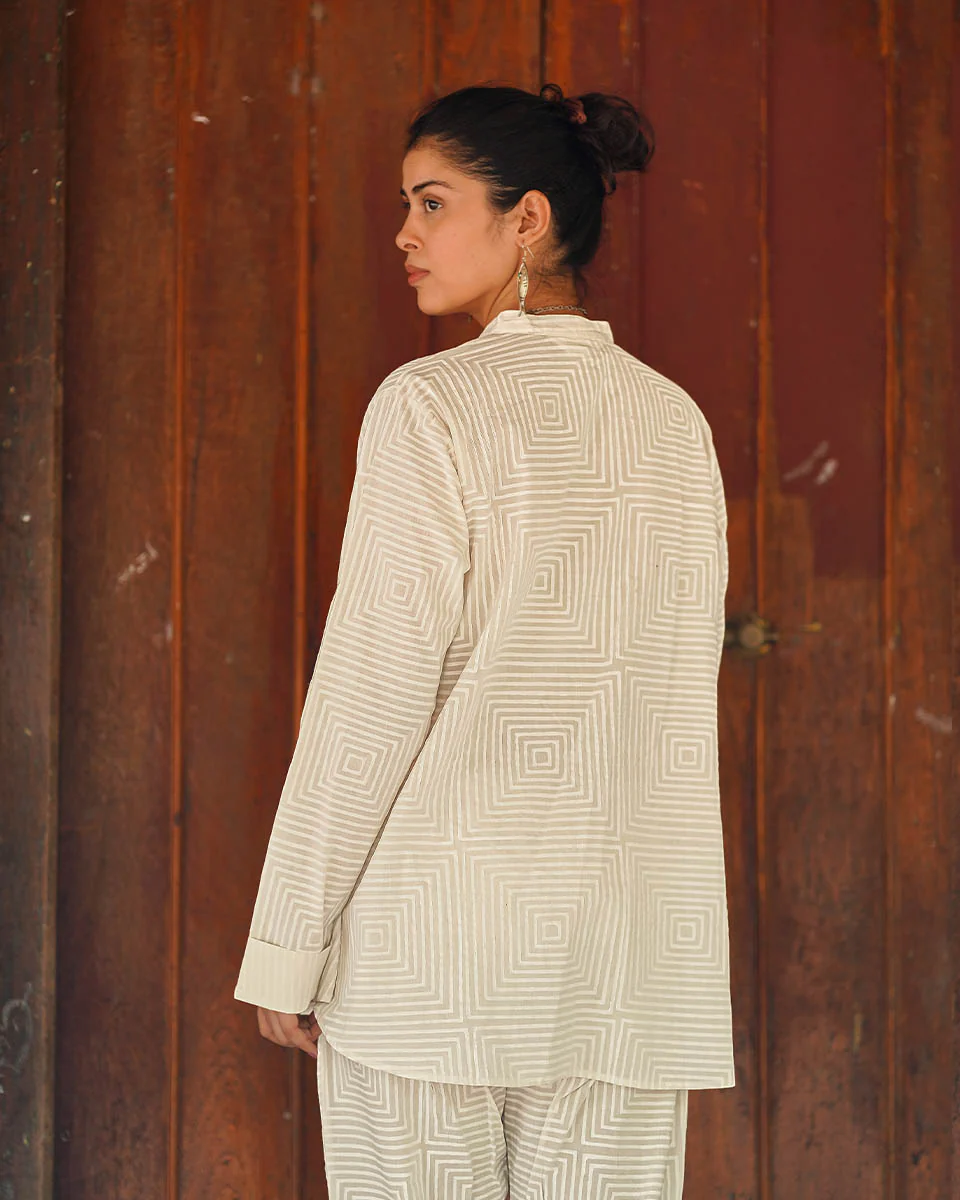 Porcelain Blush Ivory Block Printed Kurta Set - SFD - Image 3