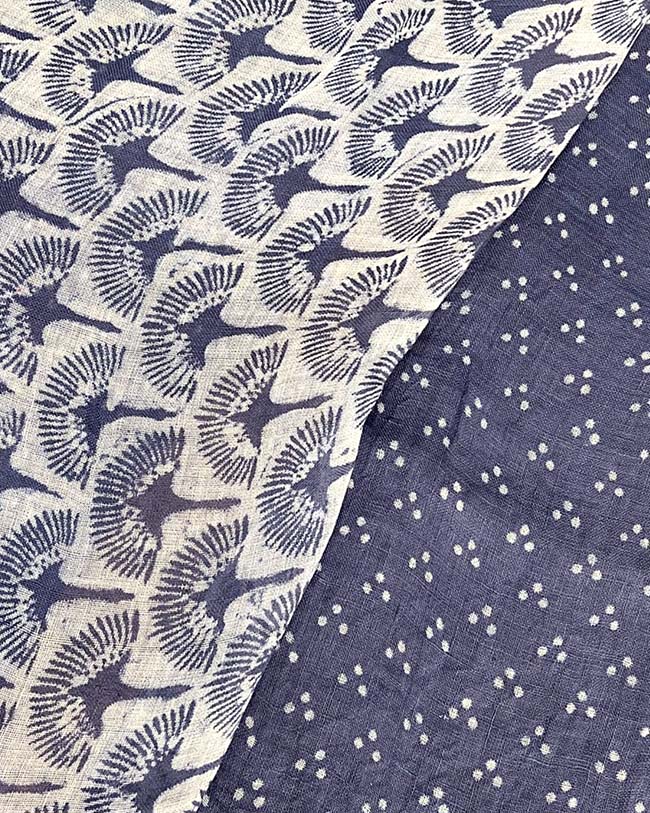 Prabha Blue With White Handblock Linen Saree - TARA - Image 12