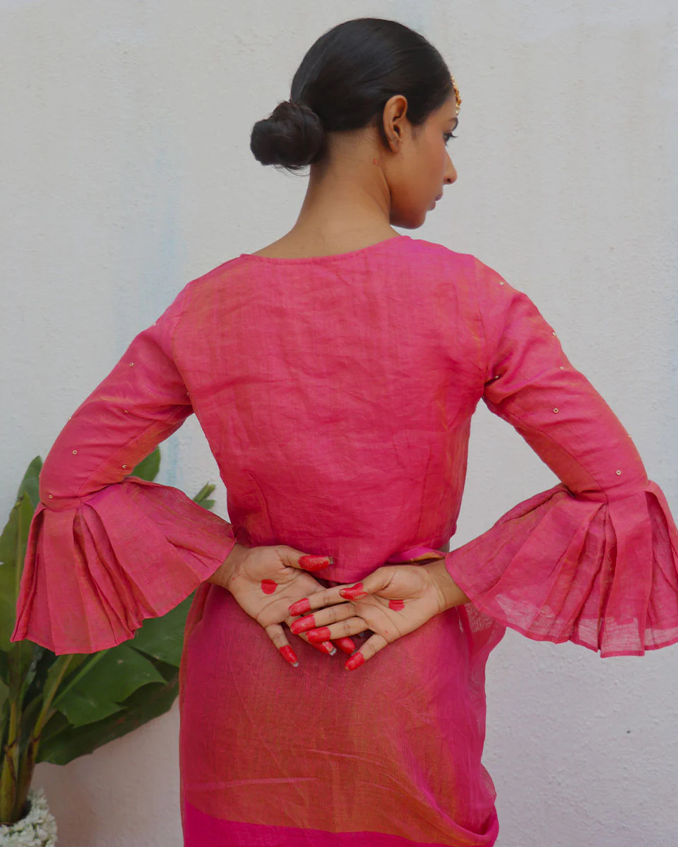 Prabhati Handwoven Linen Zari Blouse - Eknoor - Image 11