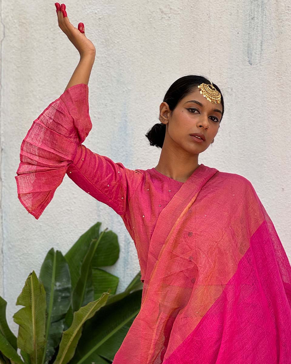 Prabhati Handwoven Linen Zari Blouse - Eknoor - Image 5