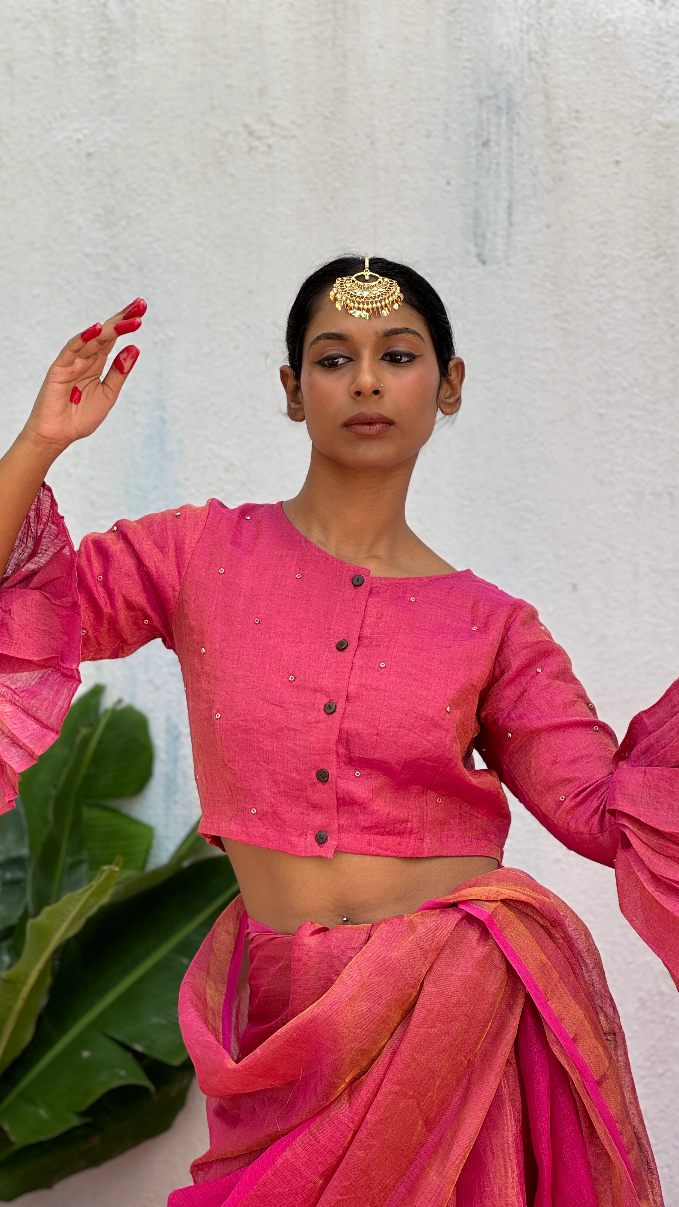 Prabhati Handwoven Linen Zari Blouse - Eknoor - Image 6