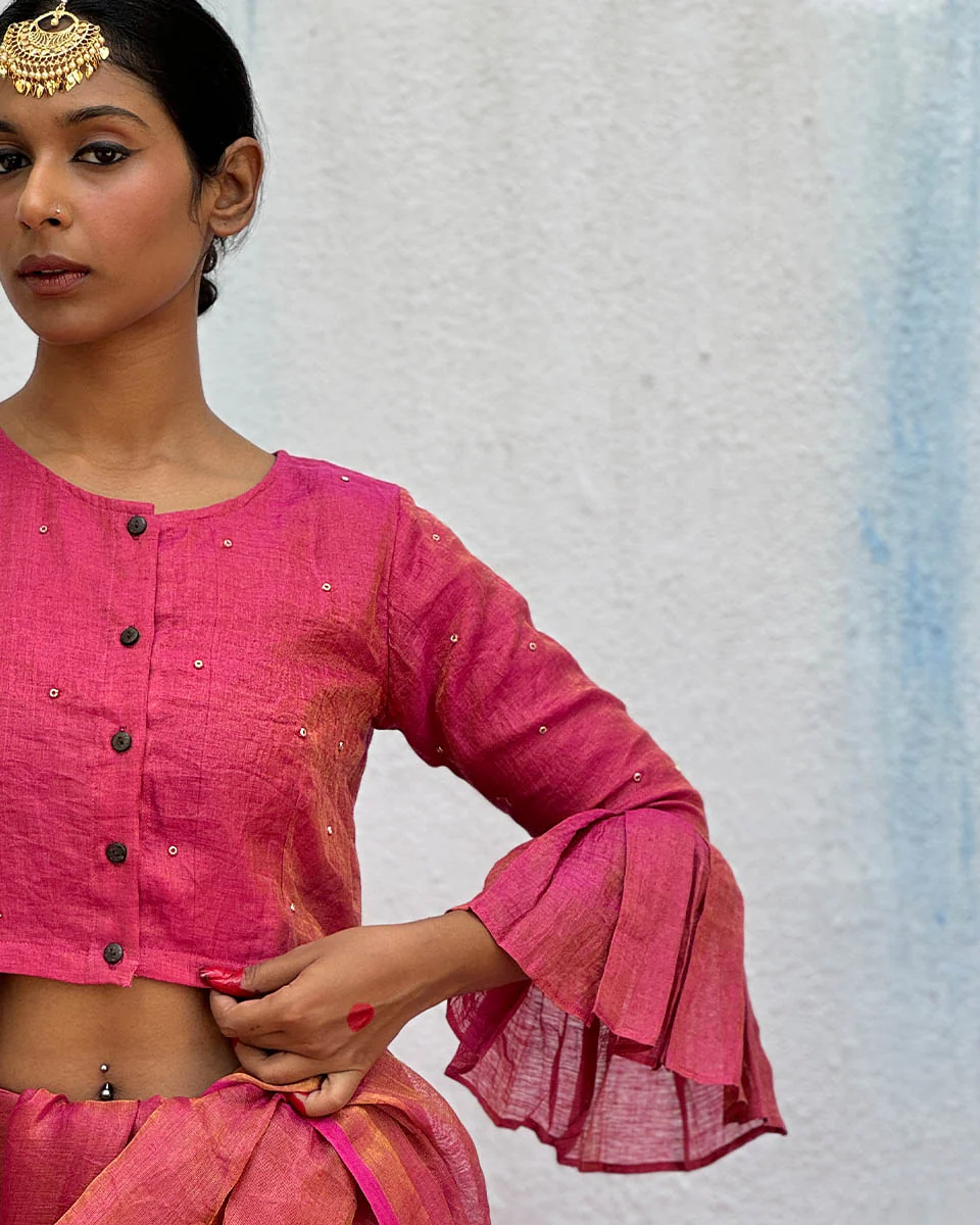 Prabhati Handwoven Linen Zari Blouse - Eknoor - Image 7