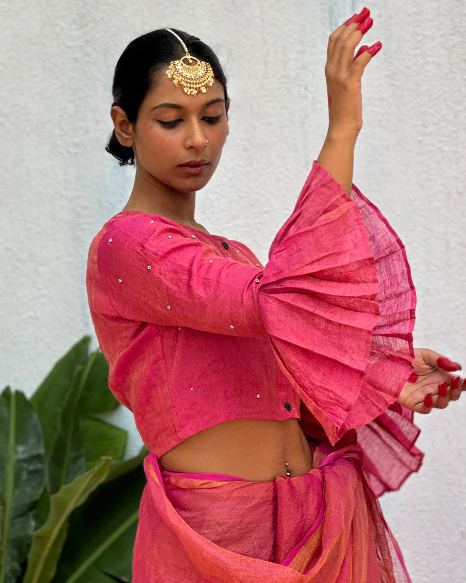 Prabhati Handwoven Linen Zari Blouse - Eknoor - Image 8