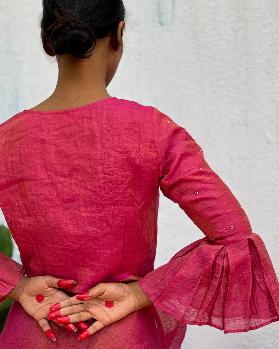 Prabhati Handwoven Linen Zari Blouse - Eknoor - Image 9