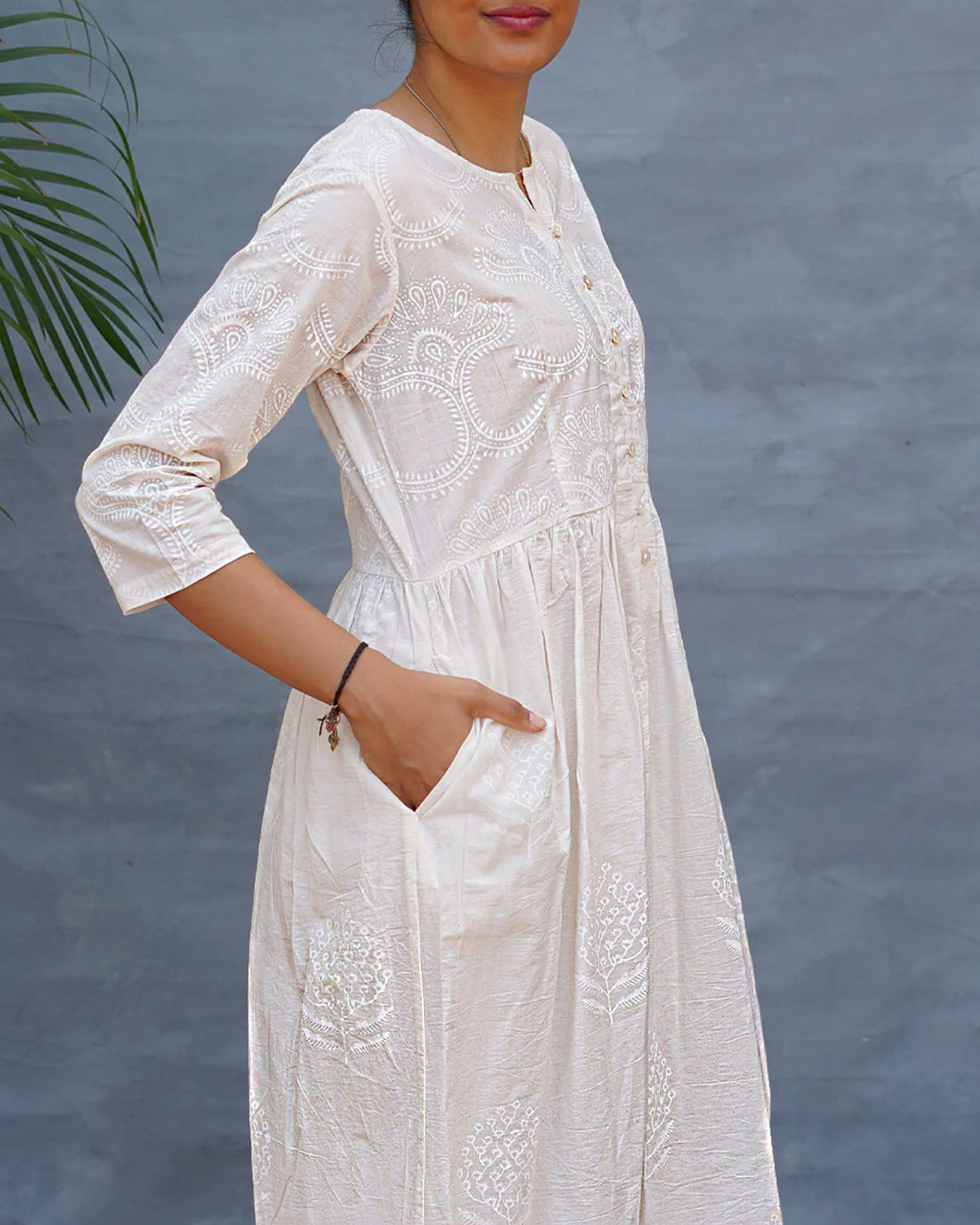 Pressed Cotton Ivory Handblock Printed Kurta Pant Set - SFD - Image 6