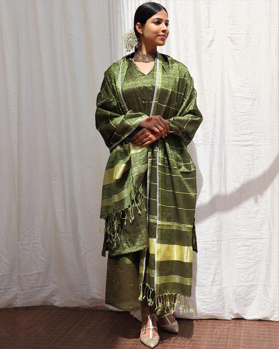 Prithvi Handwoven Cotton Zari Kurta Set - Zari - Image 2