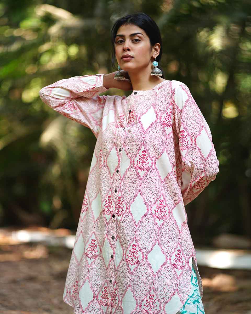 Promise of a Primrose Blush Pink Hand Block Print Kurti - MMG - Image 5