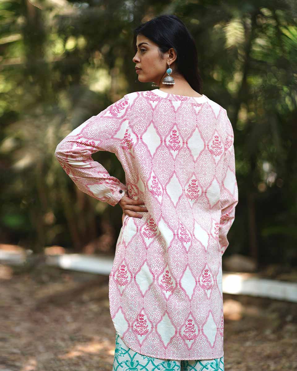 Promise of a Primrose Blush Pink Hand Block Print Kurti - MMG - Image 6