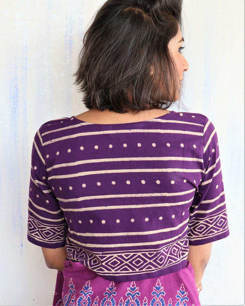 Purple Block Printed Crop Top Blouse-Butterflygirls - Image 4