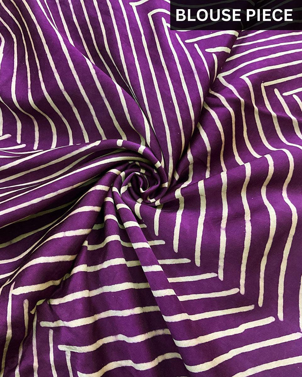 Purple Blockprinted Modal Silk Saree - Rang - Image 4