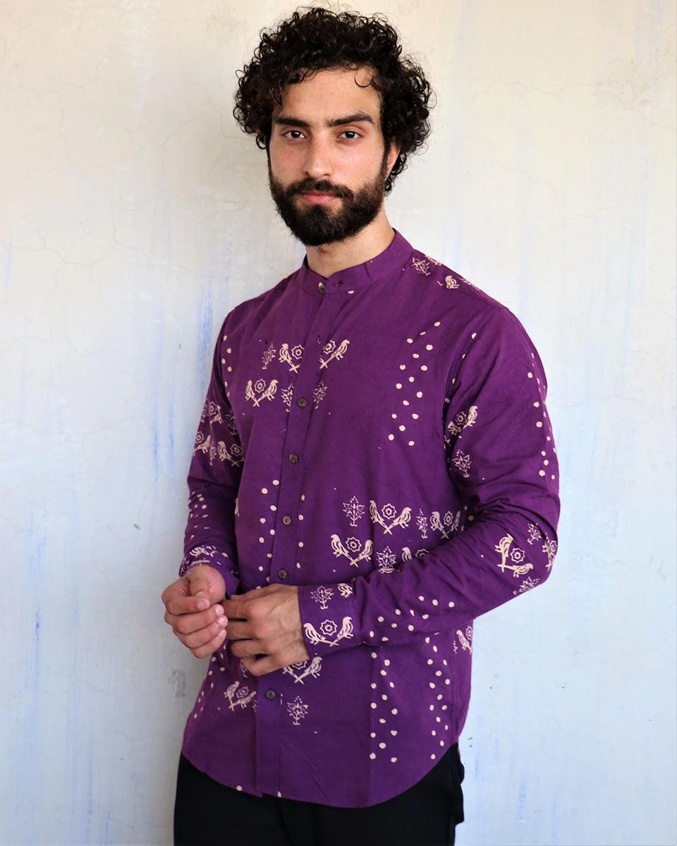 Purple Blockprinted Men's Shirt