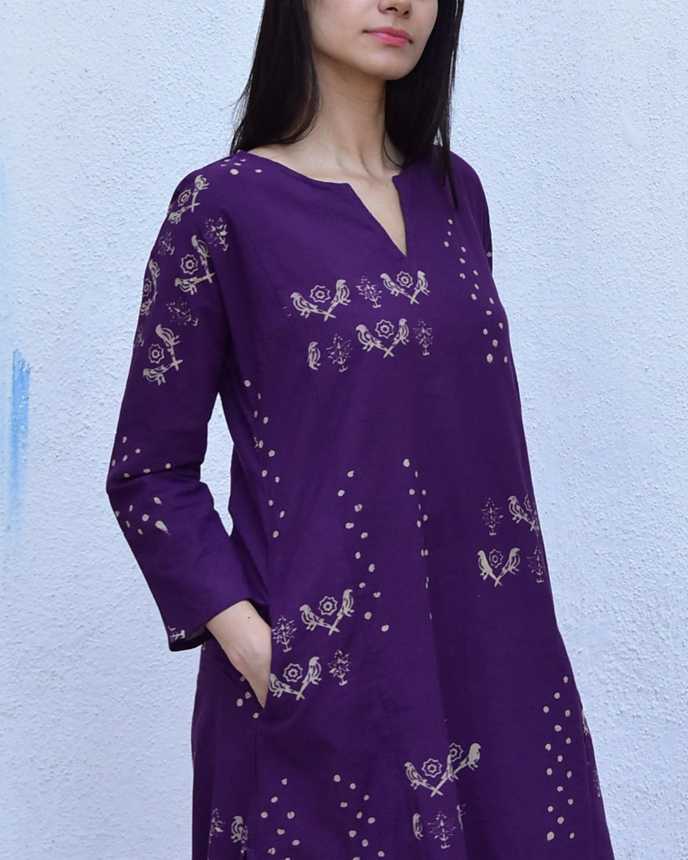 Purple & Pink Block Print Cotton Kurta Set - Image 2
