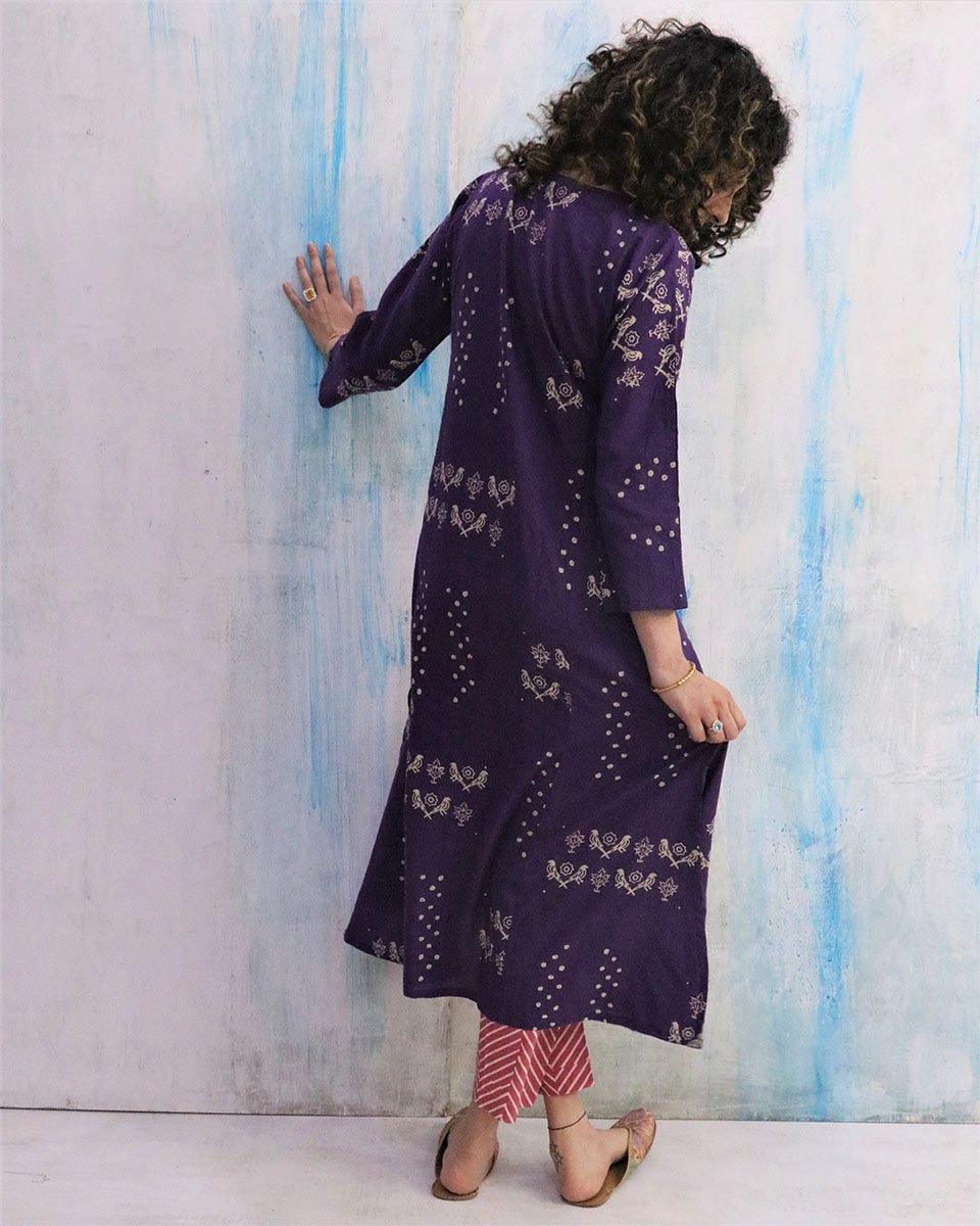 Purple & Pink Block Print Cotton Kurta Set - Image 9