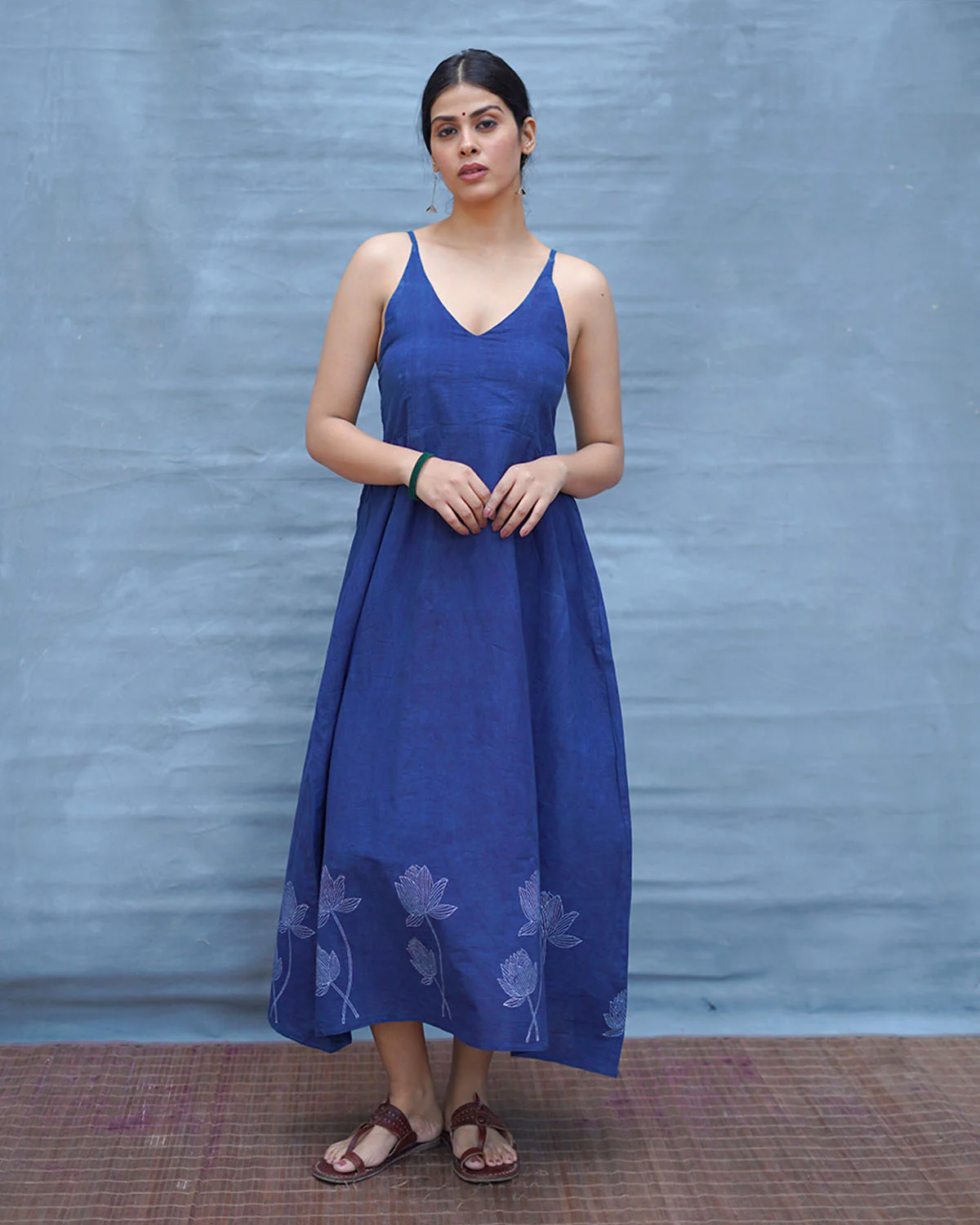 Pushpika Blue Handblock Print Cotton Dress - INDI