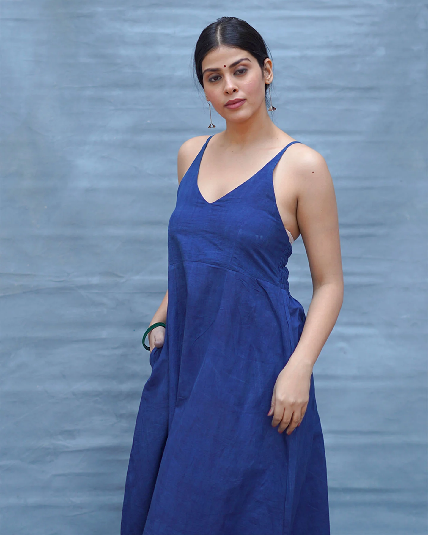 Pushpika Blue Handblock Print Cotton Dress - INDI - Image 4