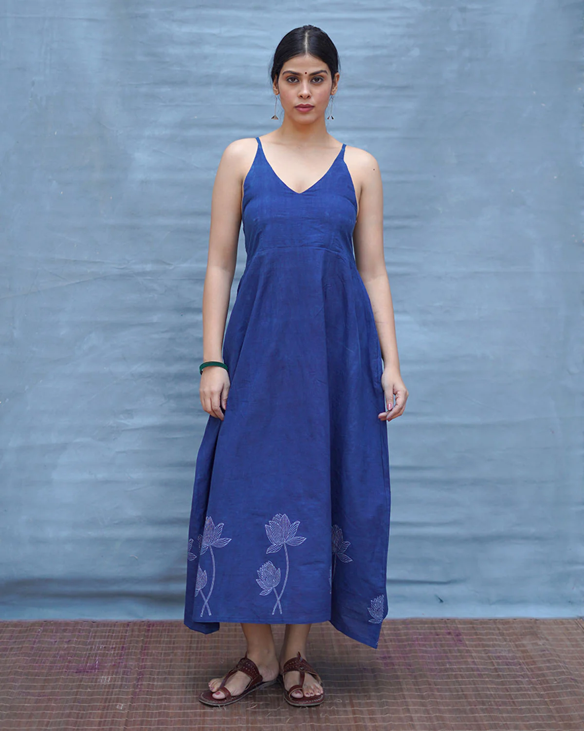 Pushpika Blue Handblock Print Cotton Dress - INDI - Image 5