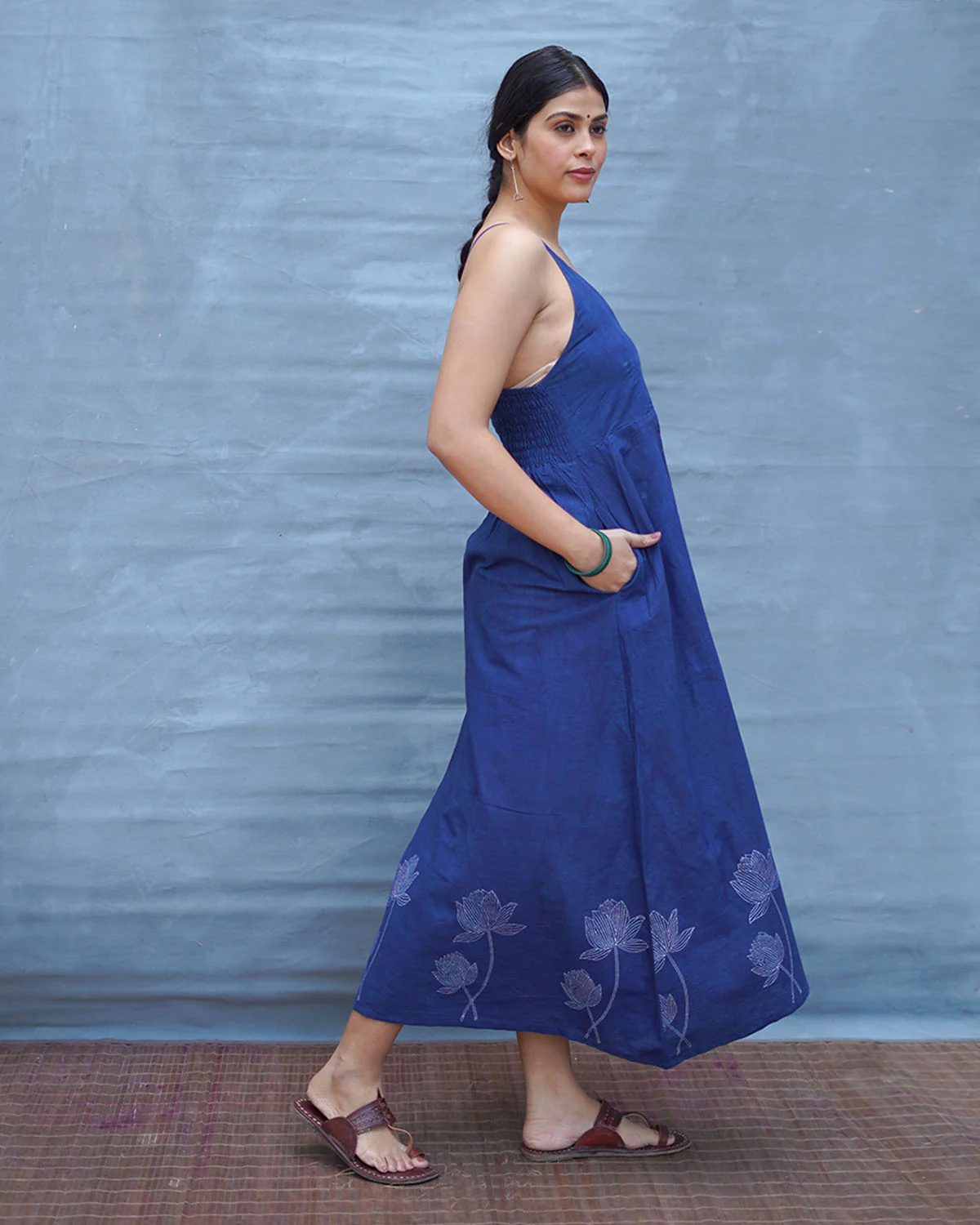 Pushpika Blue Handblock Print Cotton Dress - INDI - Image 6