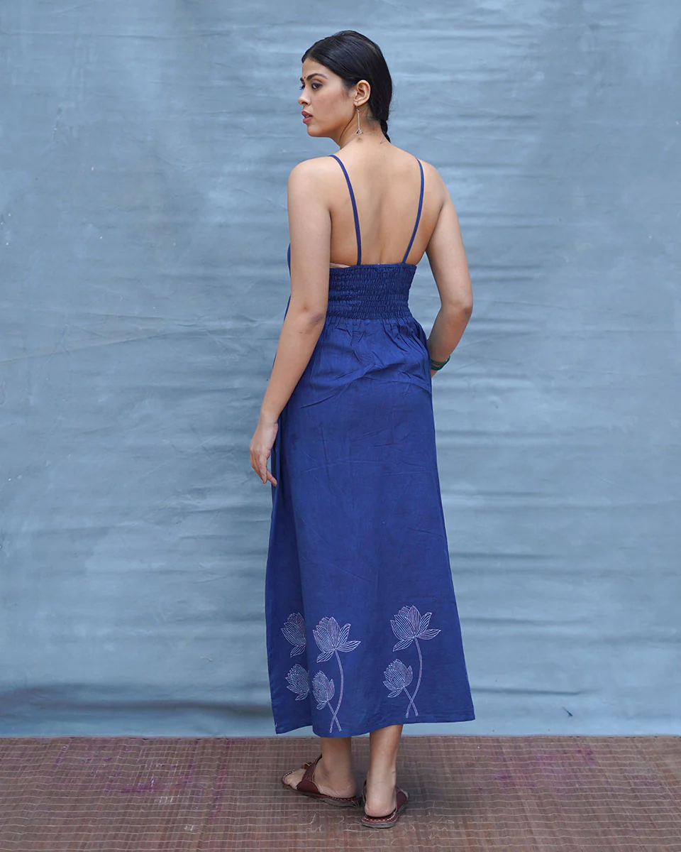 Pushpika Blue Handblock Print Cotton Dress - INDI - Image 7