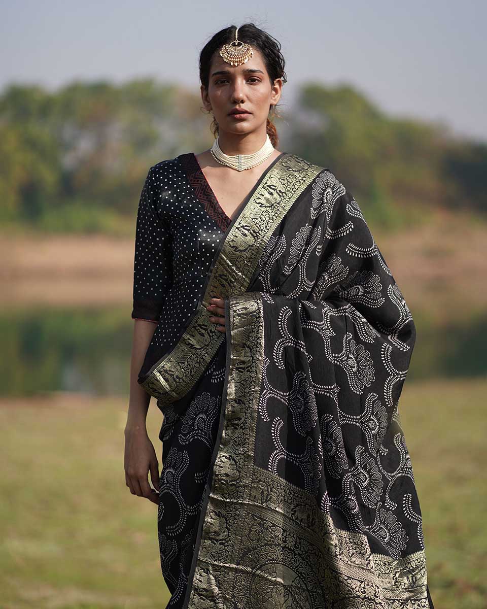 Radhika Blockprinted Mashru Silk Blouse - RB - Image 4
