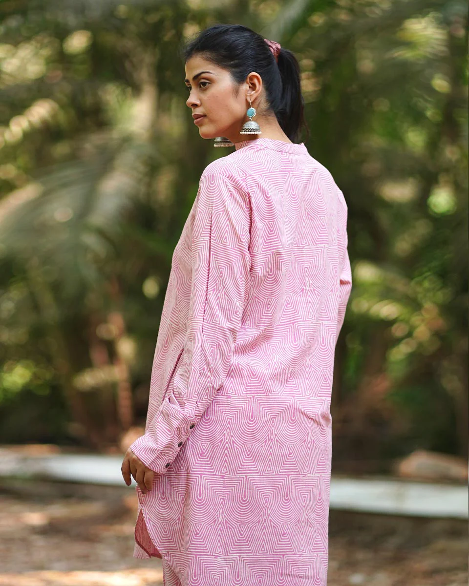 Radiant Roses Blush Pink Block Printed Kurta Set - MMG - Image 10