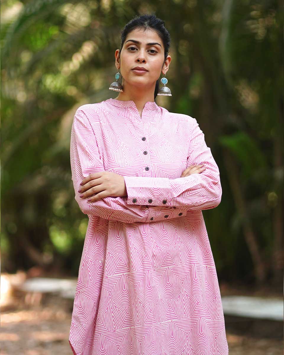 Radiant Roses Blush Pink Block Printed Kurta Set - MMG - Image 6