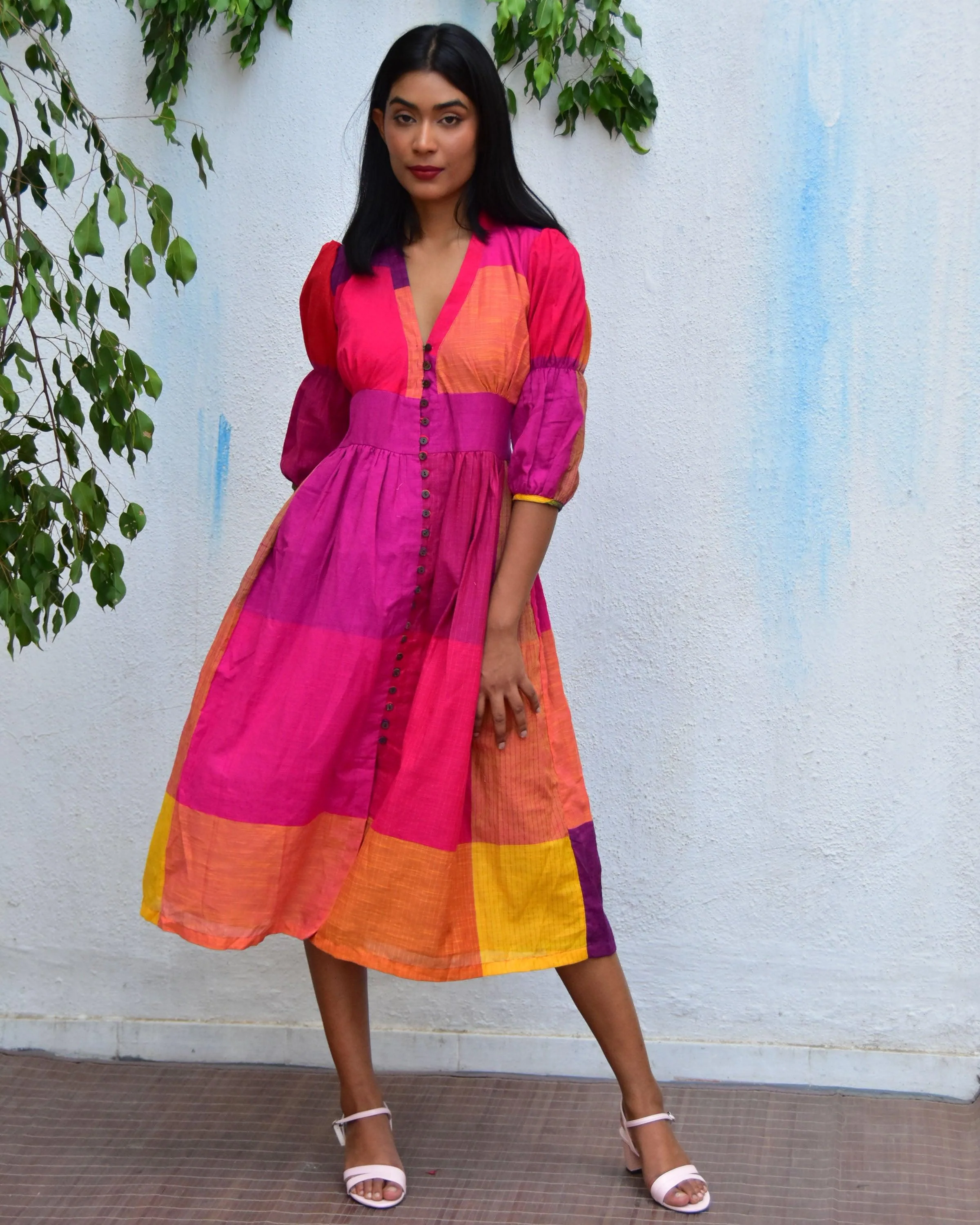 Rainbow Rhapsody Handwoven Cotton Dress - Rc - Image 4