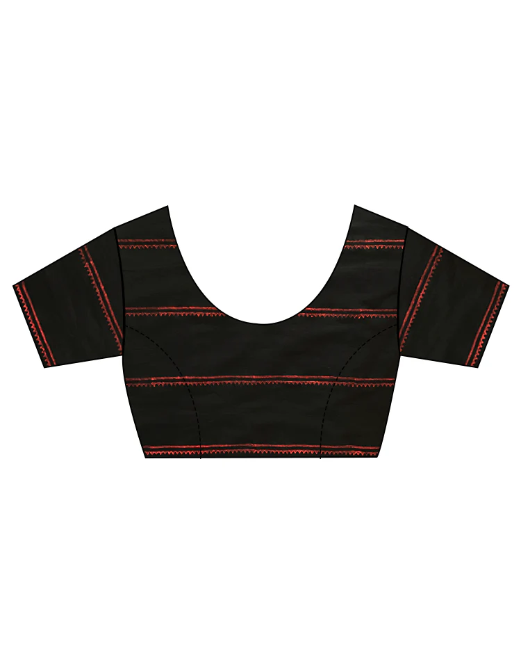 Raindrop Black Block printed Cotton Saree - Image 13