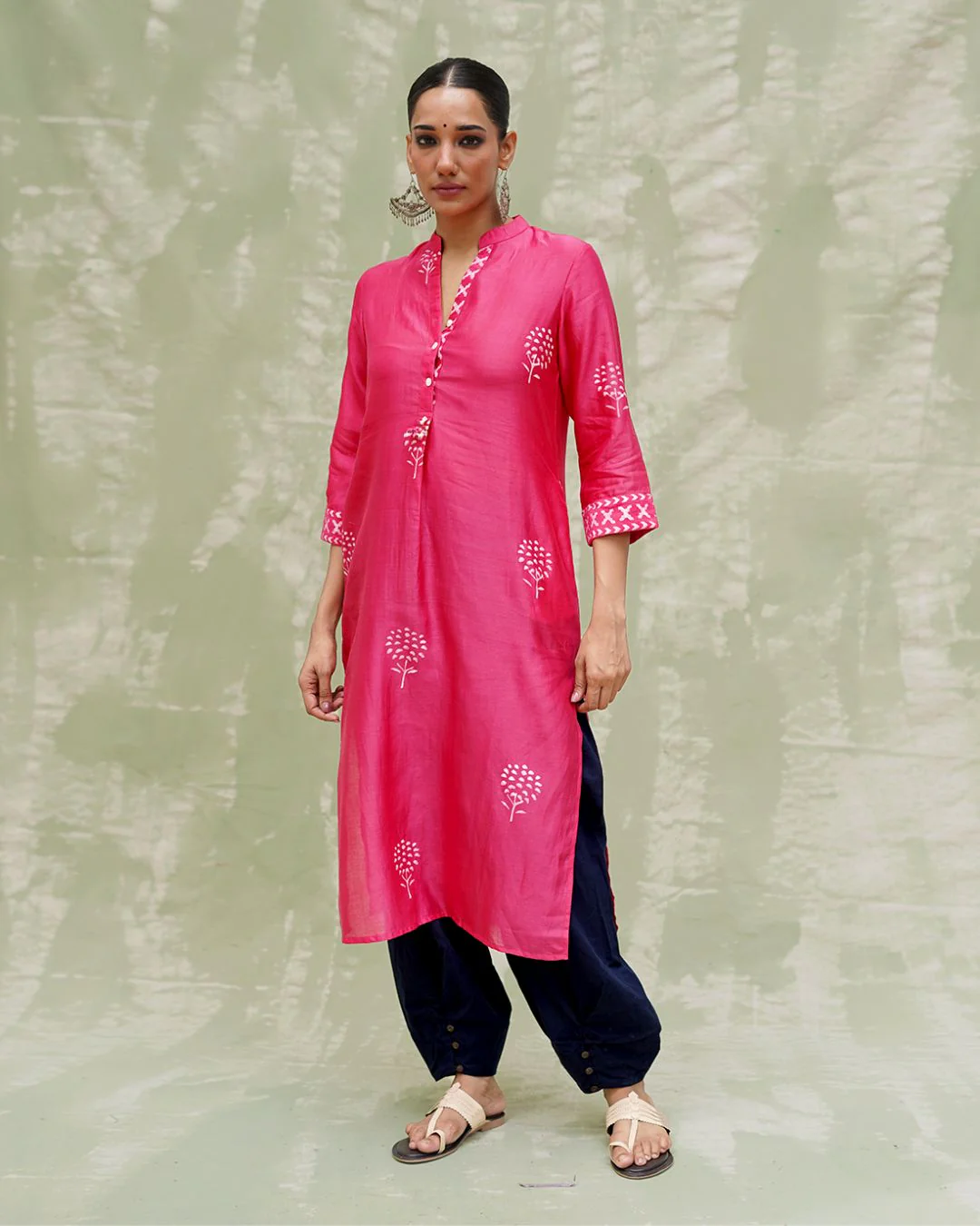 Rang Reet Pink Handblock Printed Chanderi Silk Kurti - CHD - Image 8