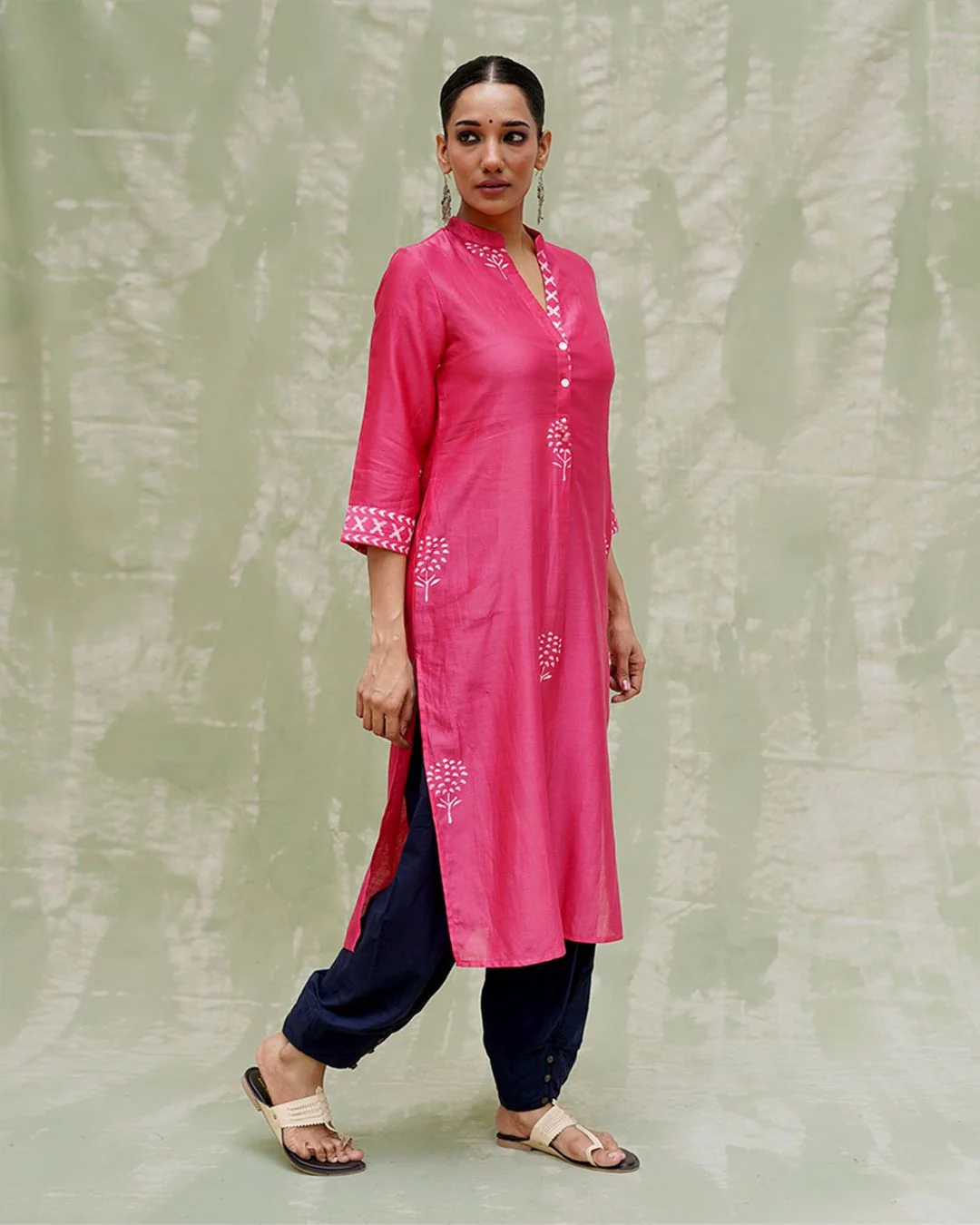 Rang Reet Pink Handblock Printed Chanderi Silk Kurti - CHD - Image 9