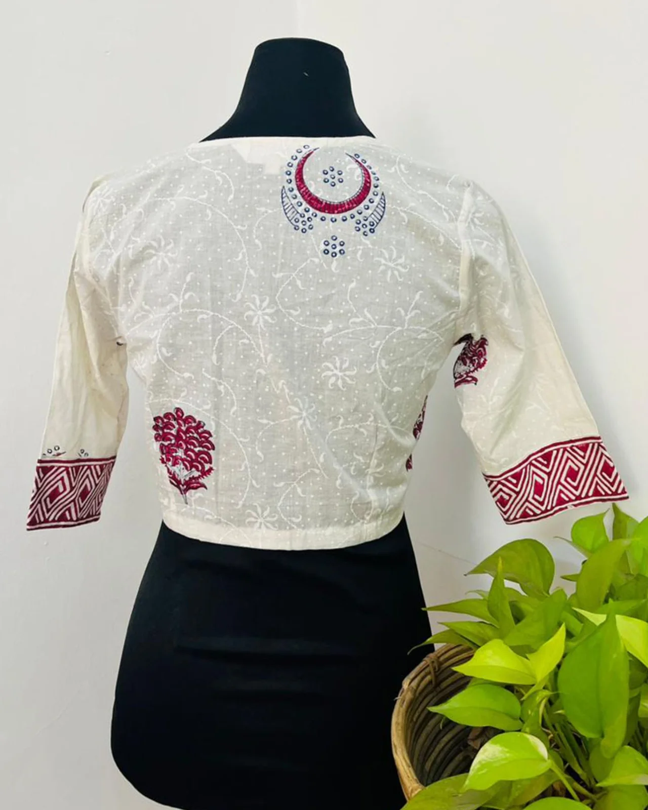 Rangriti White Handblock Print Cotton Blouse - Noor - Image 4