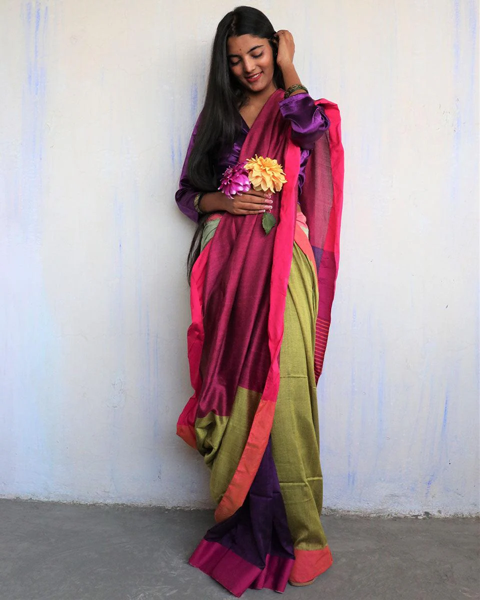 Ahona Handwoven Pure Cotton Viscose Saree - Holi - Image 2