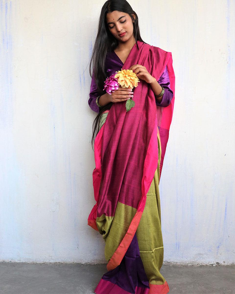 Ahona Handwoven Pure Cotton Viscose Saree - Holi - Image 4