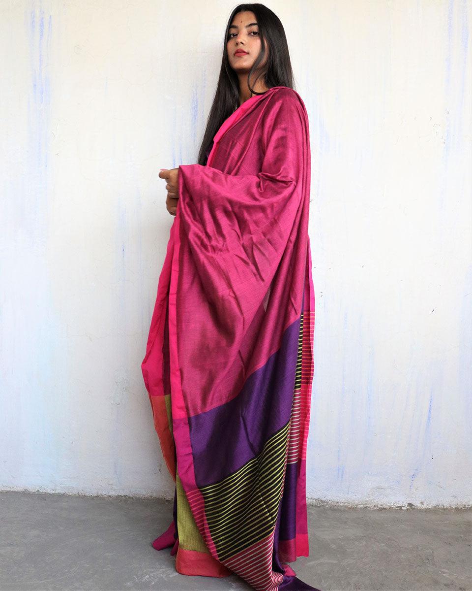 Ahona Handwoven Pure Cotton Viscose Saree - Holi - Image 5