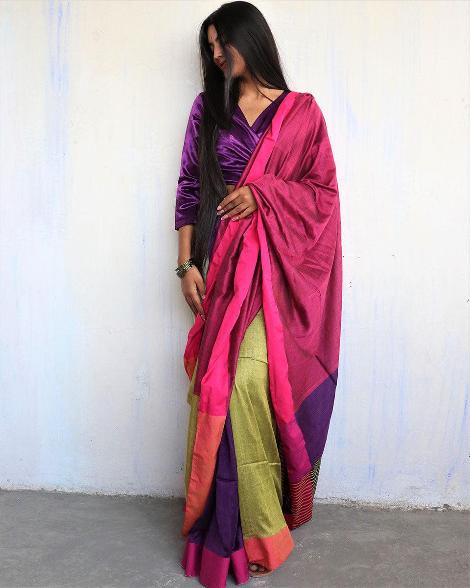 Ahona Handwoven Pure Cotton Viscose Saree - Holi - Image 8