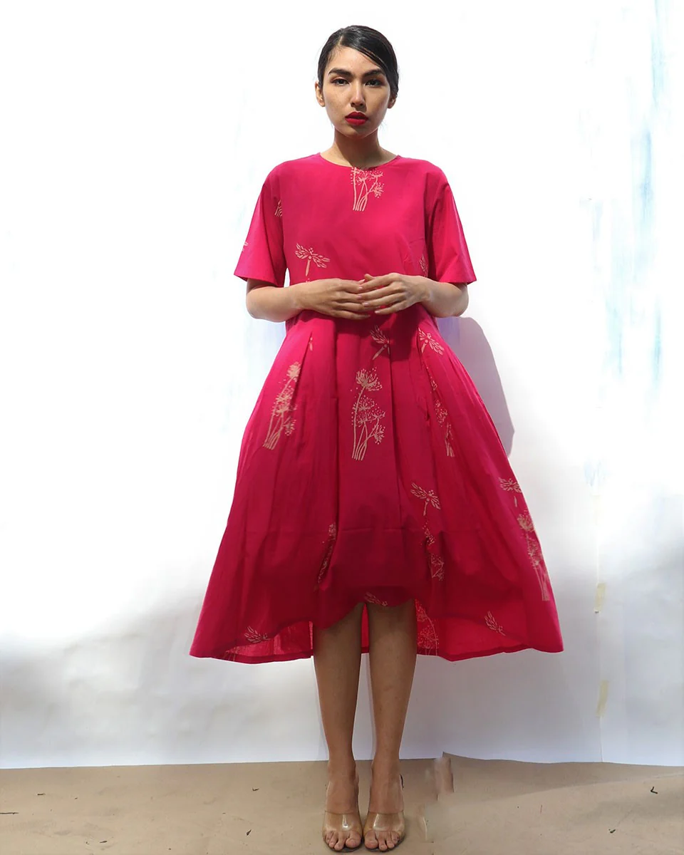 Rani Handprinted Pure Cotton Wildflower Dress -Skd