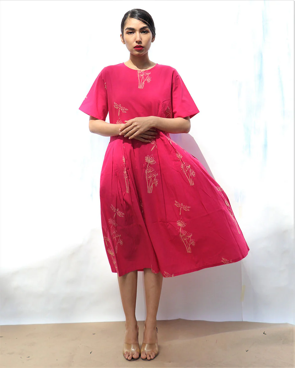 Rani Handprinted Pure Cotton Wildflower Dress -Skd - Image 2
