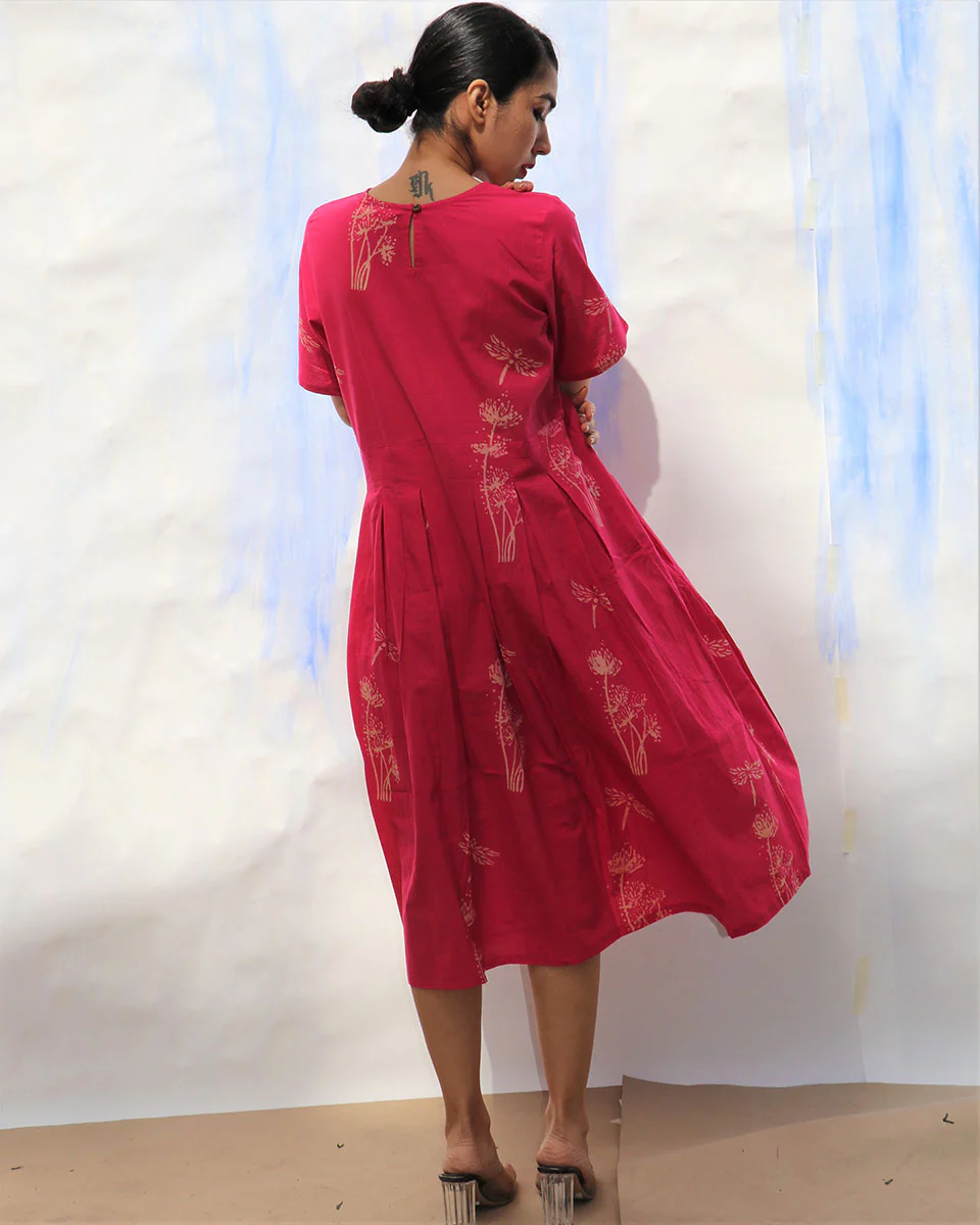 Rani Handprinted Pure Cotton Wildflower Dress -Skd - Image 6